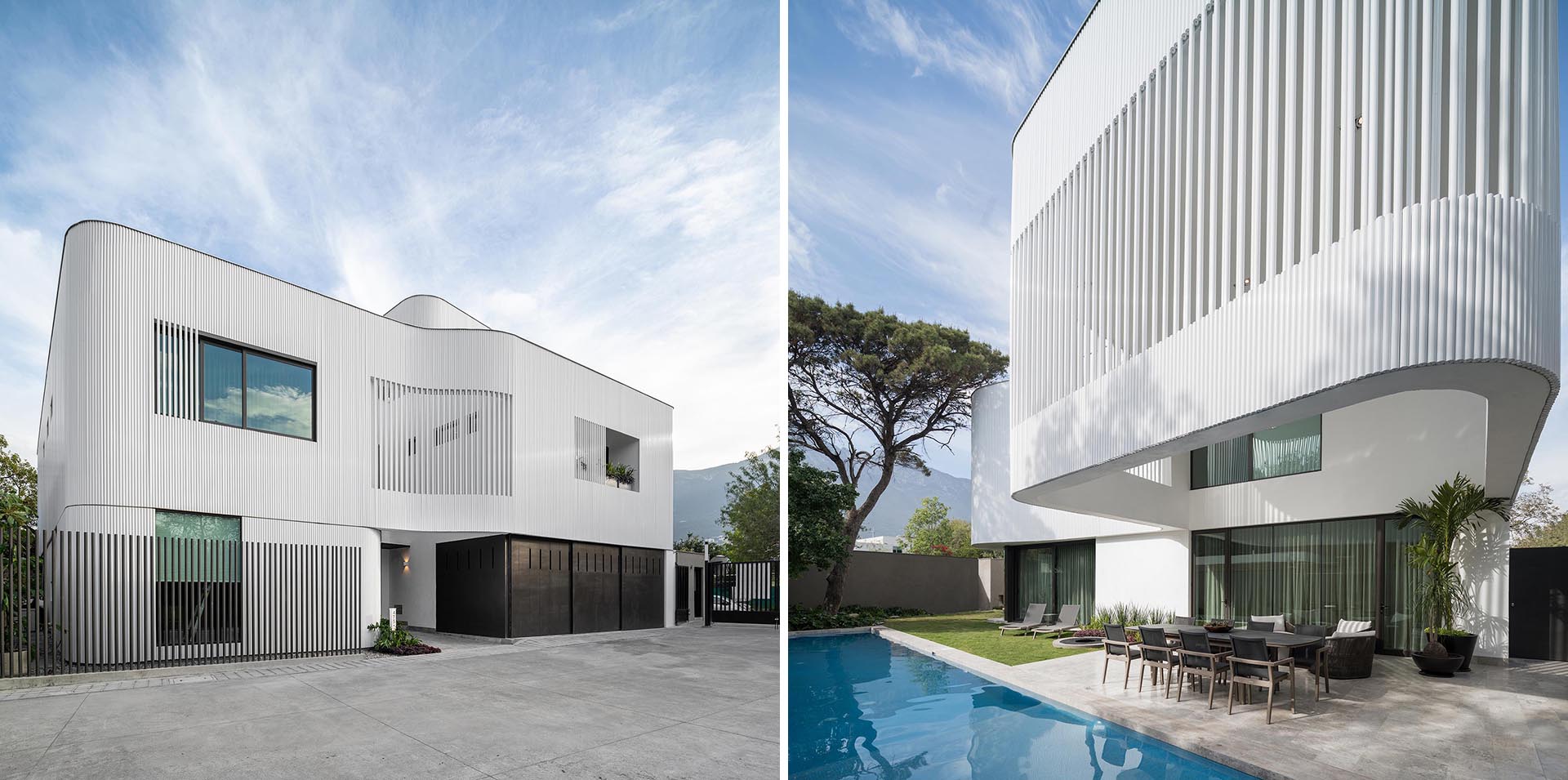 بافت جدید نمای بیرونی خانه با لوله های سفید